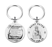 Richesele Portachiavi con preghiera del pescatore, incisione laser di San Pietro, regalo per pescatori, in acciaio inox, regalo per uomini, Argento, S