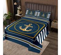 richhome Anchor - Copriletto trapuntato per bambini, motivo oceano, per letto king size, motivo: mare, avventura, marina, costiera, timone, trapuntato, per donne e uomini, decorazione per la camera