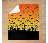 richhome Coperta in pile con ragnatela di pipistrello, per letto singolo, 127 x 152 cm, motivo Happy Halloween, pelosa, per bambini, ragazzi e ragazze, decorazione con castello spettrale, tema horror