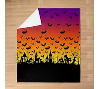 richhome Coperta in pile con ragnatela di pipistrello, per letto singolo, 127 x 152 cm, motivo Happy Halloween, pelosa, per bambini, ragazzi e ragazze, decorazione con castello spettrale, fantasma