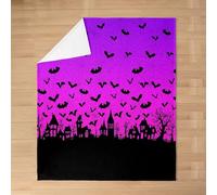 richhome Coperta in pile con ragnatela, motivo pipistrello, 228 x 228 cm, motivo Happy Halloween, pelosa, per bambini e ragazzi, decorazione per castello spettrale, tema horror, fantasma, festival