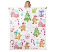richhome Coperta in pile per bambini, motivo omino di pan di zenzero, 228 x 228 cm, con albero di Natale e fiocco di neve, decorazione per camera da letto, divano, sedia, soggiorno, in microfibra
