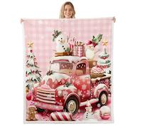richhome Coperta natalizia in pile per bambini, motivo: camion e pupazzo di neve, 127 x 152 cm, in peluche, sfocata, decorazione per camera da letto, omino di pan di zenzero, fiocco di neve, per letto