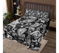 richhome Copriletto bianco e nero per letto matrimoniale per bambini damascato set per ragazzi ragazze adolescenti antico vittoriano barocco trapuntato copriletto traspirante gotico vintage floreale