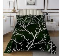 richhome Copriletto con motivo ramo di albero, taglia unica, per bambini, con foglie tropicali, set per ragazzi e ragazze, fiori da fattoria, floreale, bohémien, esotico, verde, trapuntato