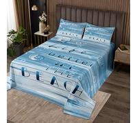 richhome Copriletto con stelle marine, set copripiumino da spiaggia per letto matrimoniale, per bambini, ragazzi e ragazze, in legno, decorazione per la casa, estate hawaiana marina oceano marino
