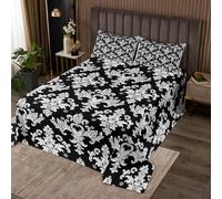richhome Copriletto damascato bianco e nero per bambini, stile antico vittoriano, barocco, set per ragazzi e ragazze, stile gotico, vintage, floreale, trapuntato, traspirante, esotico, decorazione per