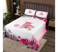 richhome Copriletto matrimoniale con lettera e fiori, per bambini, adolescenti, ragazze, donne, con iniziale J personalizzata, con monogramma, trapuntato, nero, rosa, floreale, rosa, farfalle, alla