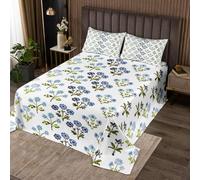 richhome Copriletto primaverile floreale vintage per ragazze e bambini taglia singola blu blocco stampa copriletto decorativo boho copriletto set fattoria retrò trapuntato