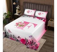 richhome Copriletto singolo con lettera e fiori, per bambini, adolescenti, ragazze, donne, set copripiumino trapuntato con monogramma con lettera F, colore: nero, rosa, floreale, rosa, farfalle, alla