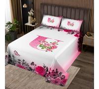 richhome Copriletto singolo con lettera e fiori, per bambini, adolescenti, ragazze, donne, set copripiumino trapuntato con monogramma; copriletto trapuntato nero rosa floreale rosa farfalla alla moda