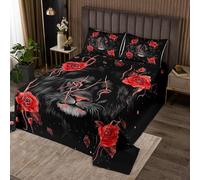 richhome Copriletto trapuntato con rose rosse e leone, per bambini, ragazzi e ragazze, taglia unica, motivo 3D con leone nero, decorazione per la camera