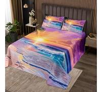 richhome Copriletto viola hawaiano con stelle marine e foglie di palma, per ragazzi e ragazze, motivo mare oceano, estate, costiera, paesaggi naturali, trapuntato, decorazione per la camera