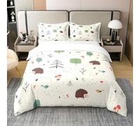 richhome Copripiumino in 100% cotone naturale, stile retrò, set di biancheria da letto per camera da letto, motivo: ricci, alberi e funghi, acquerello, uccelli, fiori, per tutte le stagioni, per letto