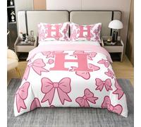 richhome Copripiumino Kawaii per ragazze con fiocco, 100% cotone, super king size, lettera H, copripiumino per ragazzi e ragazze, set di biancheria da letto con fiocchi di coquette, 3 pezzi, grazioso