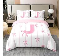 richhome Copripiumino per ragazze con fiocco rosa, 100% cotone, per letto singolo, con grazioso fiocco, per ragazzi e ragazze, set di biancheria da letto con lettera J, 2 pezzi, kawaii, coquette