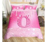 richhome Copripiumino rosa glitterato con fiocco, super king size, motivo coquette, per compleanno, mese di compleanno, set di biancheria da letto a tema, 3 pezzi, personalizzato, decorazione per la