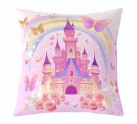 richhome Federa per cuscino con castello dei cartoni animati, 50 x 50 cm, 1 pezzo, motivo: casa delle principesse, arcobaleno, fiori, farfalle, per bambini e ragazzi, decorazione per la casa