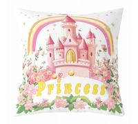 richhome Federa per cuscino con castello dei cartoni animati per ragazze, 55 x 55 cm, 1 pezzo, motivo casa delle principesse con fiori arcobaleno, per bambini e ragazzi, decorazione per la casa