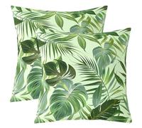 richhome Federa per cuscino con foglie di palma verde, 50 x 50 cm, 1 pezzo, per bambini, motivo foglie tropicali, per ragazzi e ragazze, motivo estivo con rami di albero, decorazione per la casa