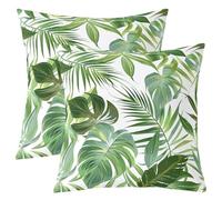 richhome Federa per cuscino con foglie di palma verde, 55 x 55 cm, 1 pezzo, motivo foglie tropicali verdi, per ragazzi e ragazze, motivo estivo con rami di albero, decorazione per la casa