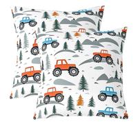 richhome Federa per cuscino con motivo auto a cartoni animati, 60 x 60 cm, 1 pezzo, per bambini, motivo: montagna fuoristrada, per ragazzi e ragazze, albero del bosco, decorazione per la casa