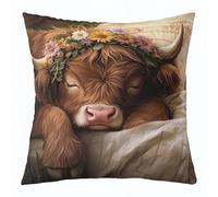 richhome Federa per cuscino con mucca delle Highland, 40 x 40 cm, per divano, motivo mucca occidentale, federa decorativa per cuscino marrone giallo