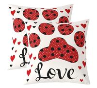 richhome Federa per cuscino con stampa di zampe, 55 x 55 cm, 1 pezzo, per bambini, con motivo a cane, animale, piede, per ragazzi, ragazze, adolescenti, cuore e pois neri, decorazione per la casa