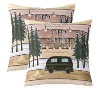 richhome Federa per cuscino gialla con motivo camper 55 x 55 cm, morbida, per bambini, decorazione da campeggio, per ragazzi, ragazze, adolescenti, camper, accessori per auto, albero da viaggio