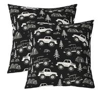 richhome Federa per cuscino grigio nero con camion dei cartoni animati, 60 x 60 cm, 1 pezzo, per bambini e ragazzi, motivo: albero del bosco, decorazione per la casa