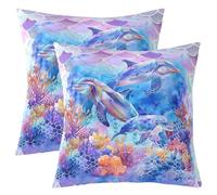 richhome Federa per cuscino per bambini, 55 x 55 cm, morbida, motivo oceano, per ragazzi, ragazze, adolescenti, decorazione per la camera dei bambini, delfini che saltano, mare, mondo sottomarino