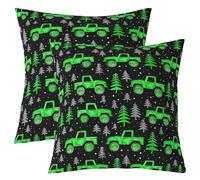 richhome Federa per cuscino verde con camion dei cartoni animati, 40 x 40 cm, 1 pezzo, per bambini e bambine, decorazione per la casa