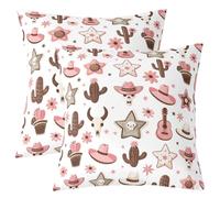 richhome Federe per cuscini rustiche con cowboy occidentale Wild West, per casa, divano, letto, divano, per bambini, ragazzi e ragazze, federe per cuscini con fiori e piante di cactus, 60 x 60 cm, set