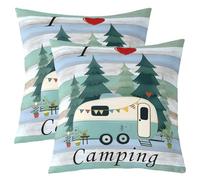 richhome Federe per cuscino a tema camper Happy Camping per casa, divano, letto, divano, per bambini, ragazzi e ragazze, federe per cuscini con auto dei cartoni animati, 60 x 60 cm, set da 1