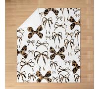 richhome Graziosa coperta in pile con fiocco, per letto, divano, sedia, regina, 228 x 228 cm, marrone e nero, coperta in flanella con fiocco in peluche, pelosa, kawaii, leopardo, morbida e leggera