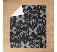 richhome Graziosa coperta in pile con fiocco per letto, divano, sedia, regina, 228 x 228 cm, nero e grigio, coperta di flanella con fiocco per ragazze, peluche peloso, kawaii, morbida e leggera