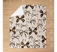 richhome Graziosa coperta in pile con fiocco per letto, divano, sedia, regina, 228 x 228 cm, nero e marrone, coperta di flanella con fiocco per ragazze, peluche peloso, kawaii, leopardo, morbida e