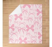 richhome Graziosa coperta in pile con fiocco per letto, divano, sedia, regina, 228 x 228 cm, rosa chiaro, coperta di flanella con fiocco, morbida e leggera, decorazione da principessa