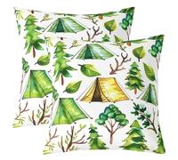 richhome Happy Camping - Federa per cuscino da 40 x 40 cm, 1 pezzo, motivo con rami di albero e bosco, per ragazzi e ragazze, motivo con foglie, decorazione per la casa