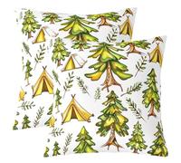 richhome Happy - Federa per cuscino da campeggio, 60 x 60 cm, 1 pezzo, per bambini, con rami di albero e bosco, per ragazzi e ragazze, motivo con foglie estive, decorazione per la casa