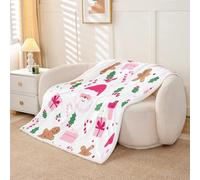 richhome Merry Christmas - Coperta in pile Sherpa con Babbo Natale, per ragazzi e ragazze, con omino di pan di zenzero, per letto, divano, sedia, soggiorno, camera da letto, decorazione per camera da
