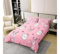 richhome Merry Christmas Copripiumino 100% Cotone Taglia Singola Ragazze Natale Cervo Alce Decor Set di biancheria da letto Morbido Babbo Natale Copripiumino 2 Pz Fiocco di Neve Decorazione Camera da