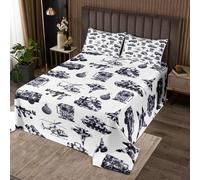 richhome Set copriletto a tema carro armato di guerra, king size, per bambini, motivo mimetico, per ragazzi e ragazze, equipaggiamento militare militare, trapuntato, traspirante, nero e bianco