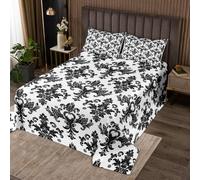 richhome Set copriletto damascato bianco nero per letto matrimoniale per bambini antico vittoriano barocco set per ragazzi ragazze adolescenti gotico vintage floreale trapuntato copriletto traspirante