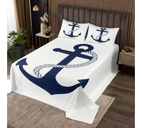 richhome Set copriletto king size per bambini con ancora, per ragazzi e ragazze, decorazione per la camera da letto, oceano, costiera, mare, avventura, marina, copriletto, trapuntato, unisex