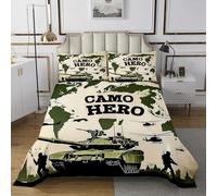 richhome Set copriletto king size per bambini con elicottero carro armato, set copriletto per ragazzi ragazze adolescenti soldato copriletto trapuntato traspirante attrezzature militari decorazione