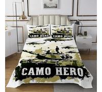 richhome Set copriletto matrimoniale per bambini, motivo elicottero carro armato, verde esercito americano, per ragazzi, ragazze, adolescenti, soldato, trapuntato, traspirante, attrezzatura militare