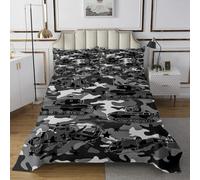 richhome Set copriletto mimetico con elicottero carro armato, misura matrimoniale, per bambini, colore nero e bianco, set copriletto mimetico per ragazzi e ragazze, adolescenti, esercito americano