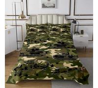 richhome Set copriletto mimetico con elicottero carro armato, taglia unica, per bambini, verde mimetico, set per ragazzi e ragazze adolescenti esercito americano Star copriletto trapuntato traspirante