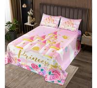 richhome Set copriletto per bambini Casstle per letto king size, set copripiumino da principessa per ragazzi e ragazze, copriletto trapuntato con glitter, decorazione per la camera da letto degli